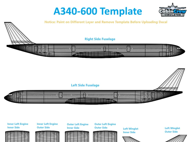 A340-600 aircraft livery template preview