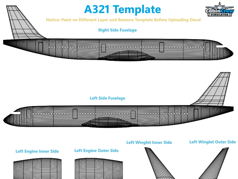 A321 aircraft livery template preview