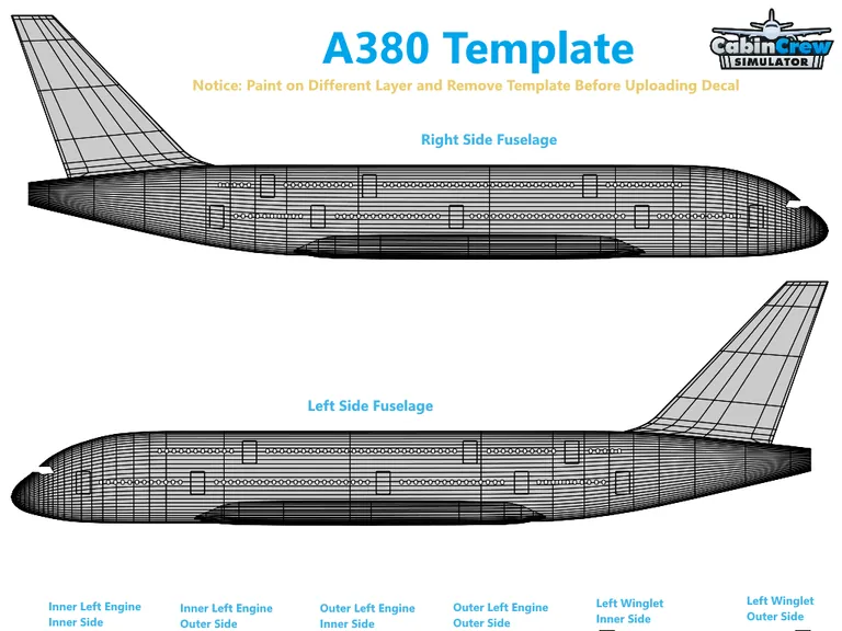A380 aircraft livery template preview