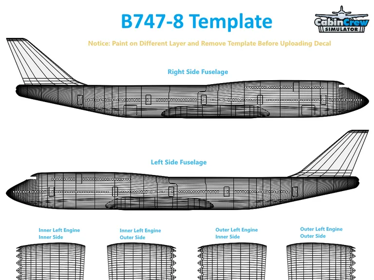 B747-8 aircraft livery template preview