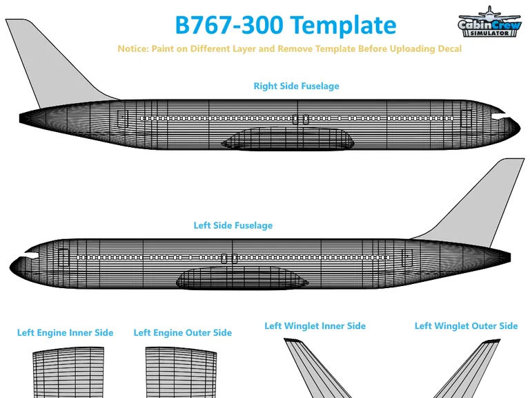 B767-300 aircraft livery template preview