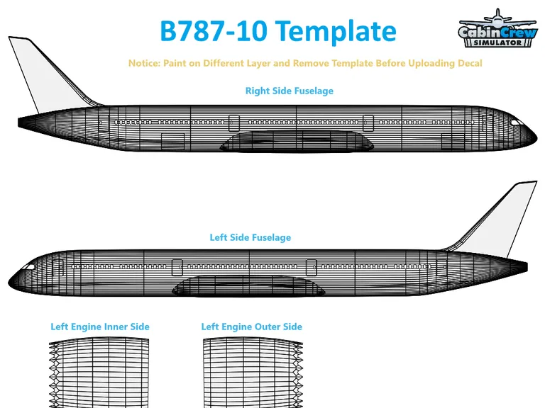 B787-10 aircraft livery template preview