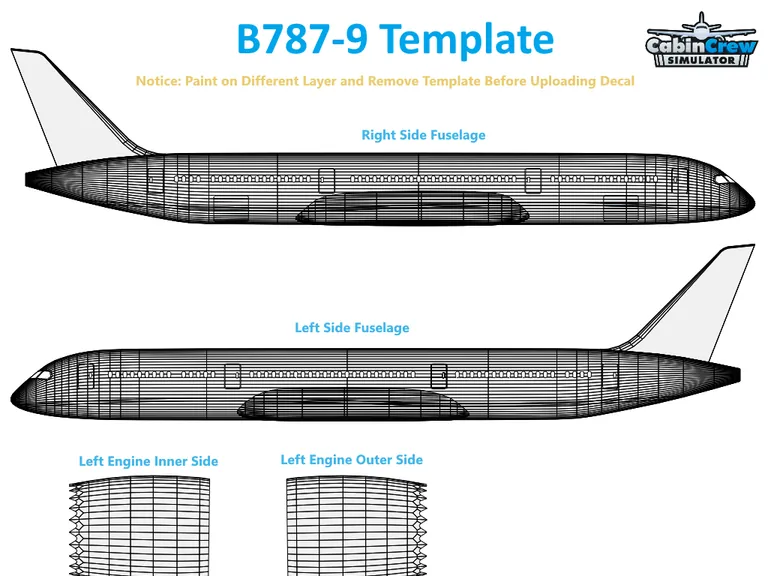 B787-9 aircraft livery template preview